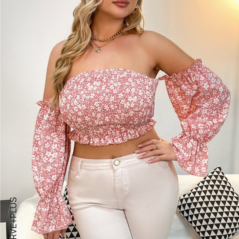 SHEIN - shirred off the shoulder crop top - 1X